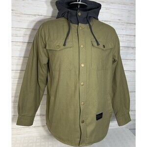 EUC! Troll Clothing Co. Green Gray Sherpa Fleece Lined Snap Jacket Hoodie MEDIUM